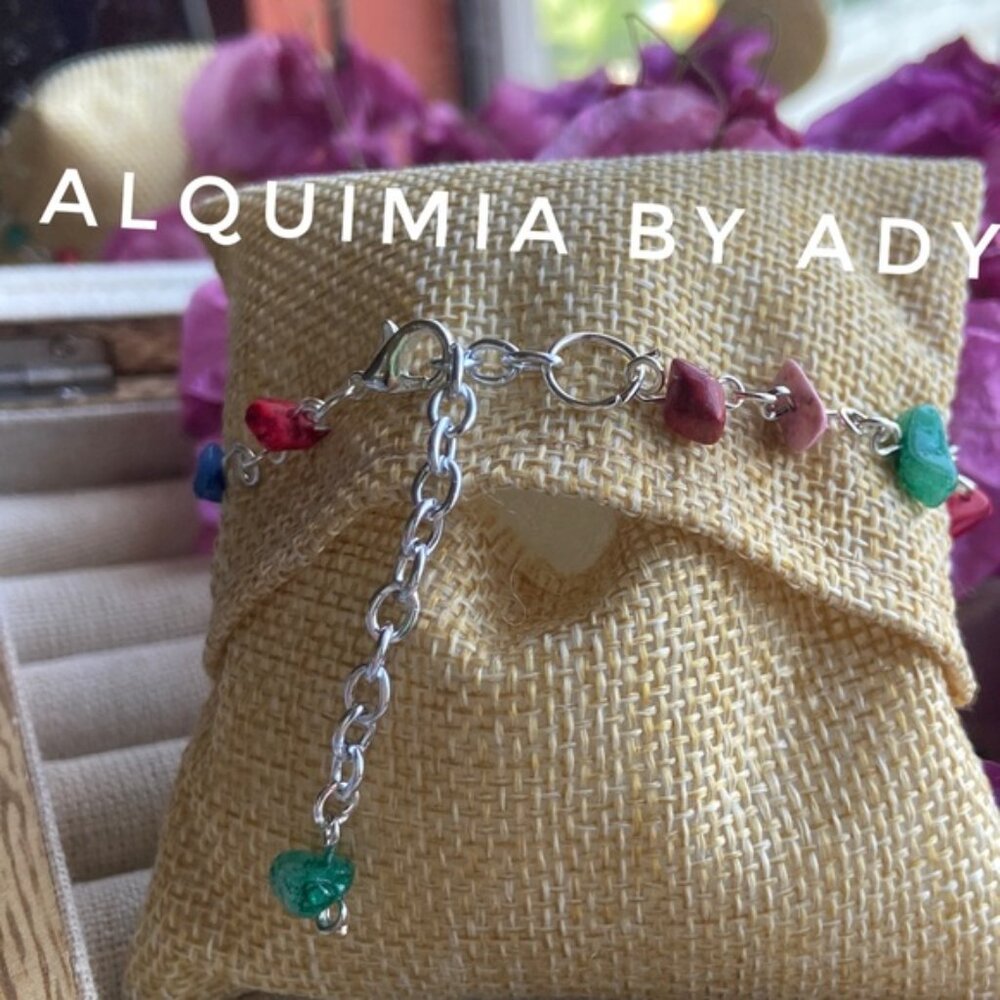 Multi gemstones sardine fish charms bracelet - Picture 2 of 2